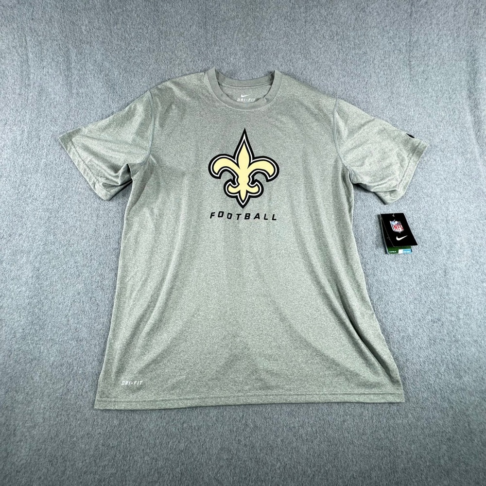 New Orleans Saints T Shirt Mens L Nike Dri-FIT Gray On Field Training NFL